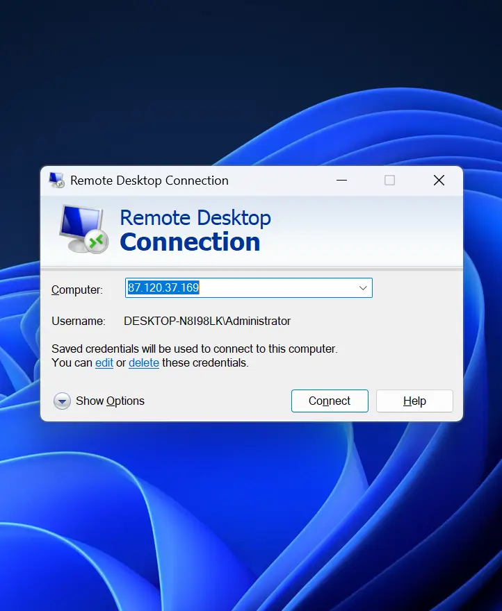 open remote desktop connection