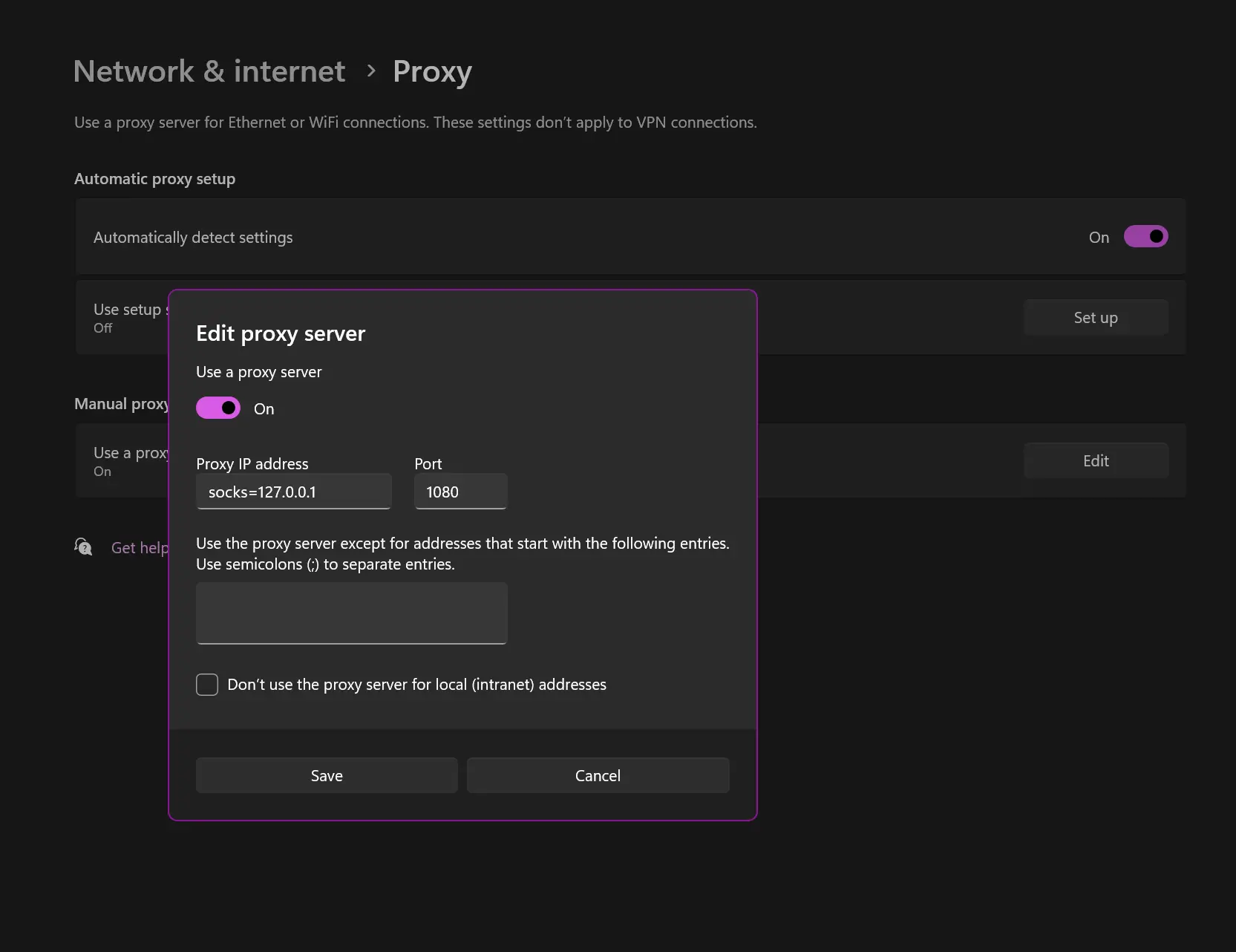save proxy settings