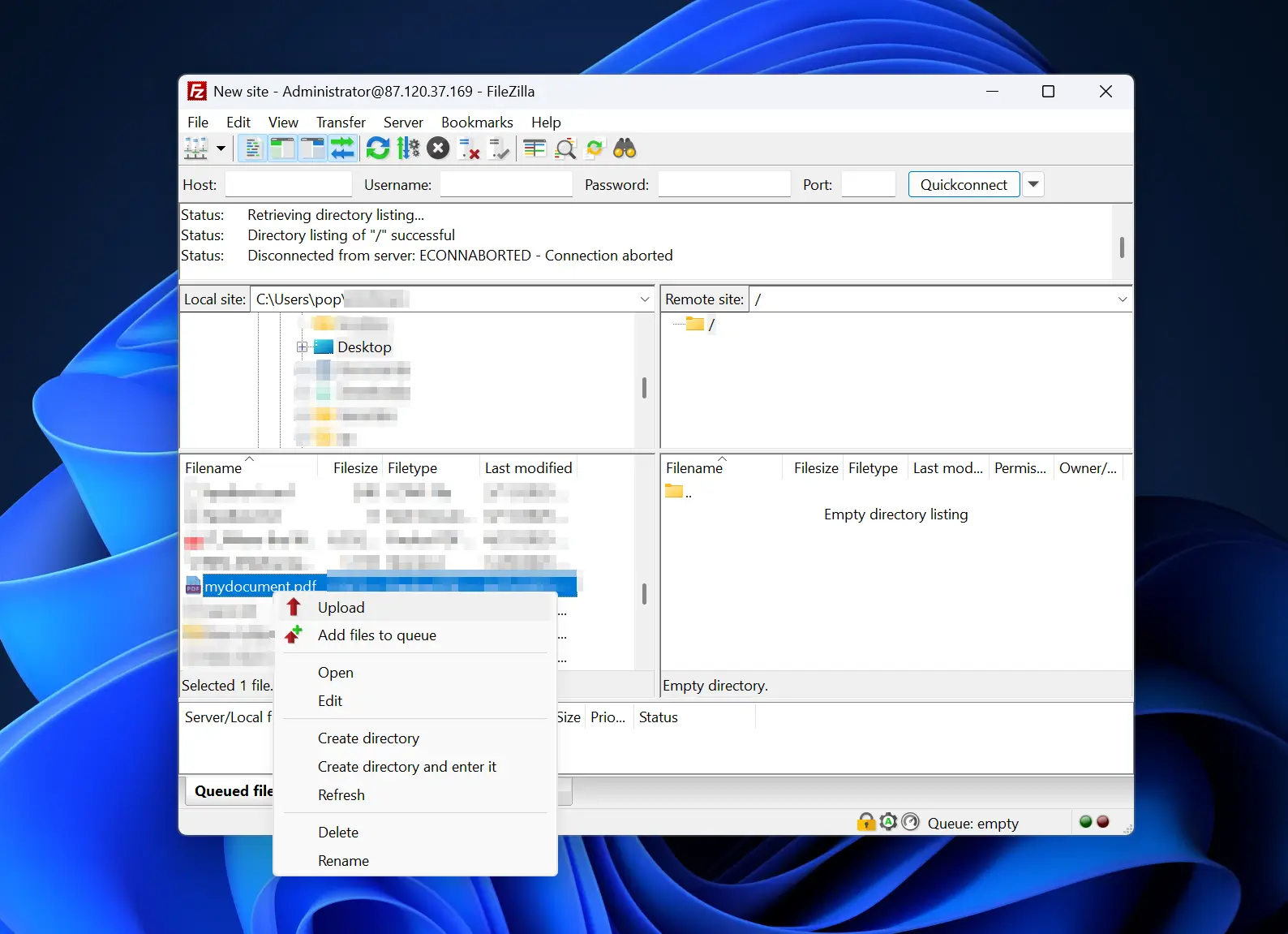 filezilla upload