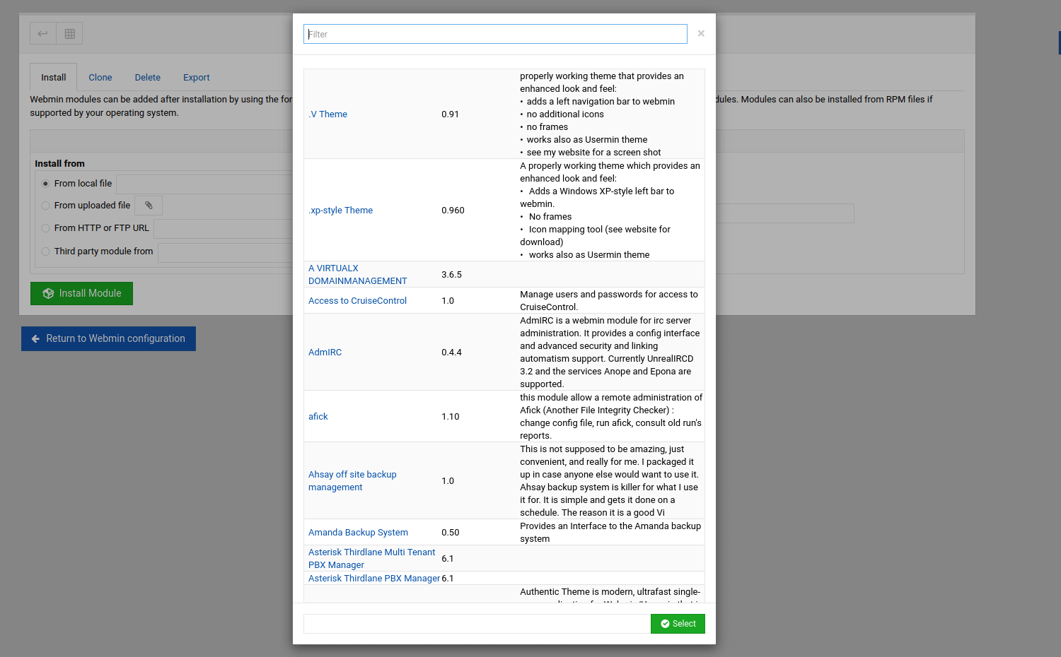 all webmin modules