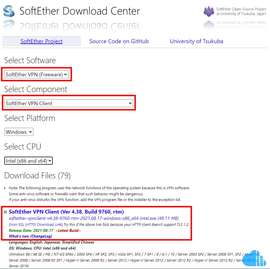 download the softether user client