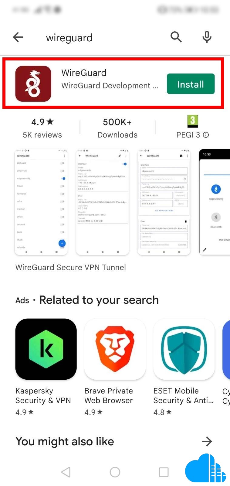 open you mobile device's app store and search for WireGuard